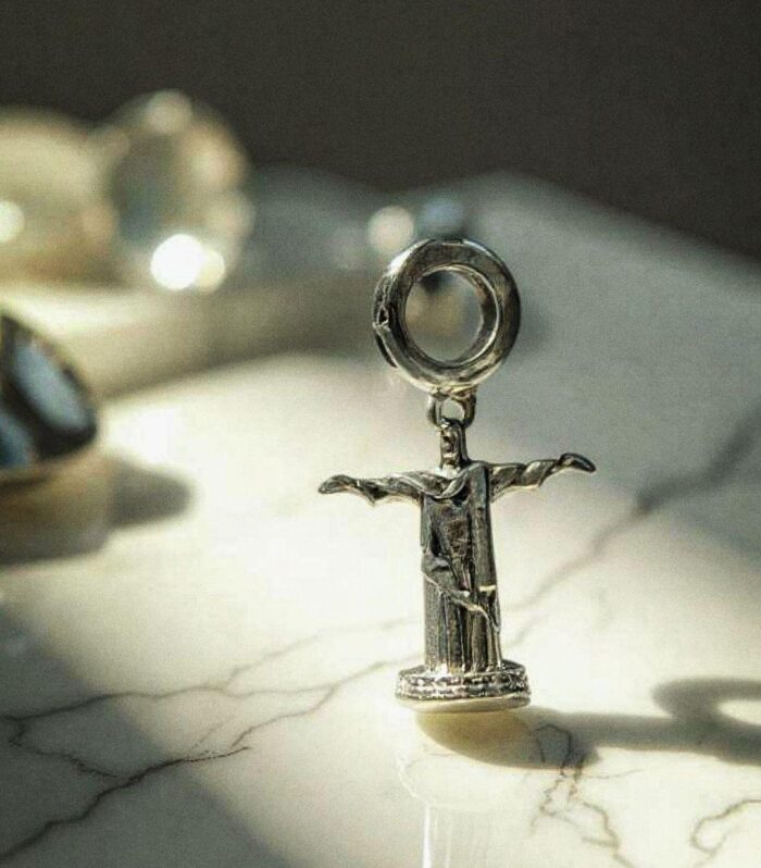 Berloque Prata 925 Cristo Redentor Liso e Polido 25mm